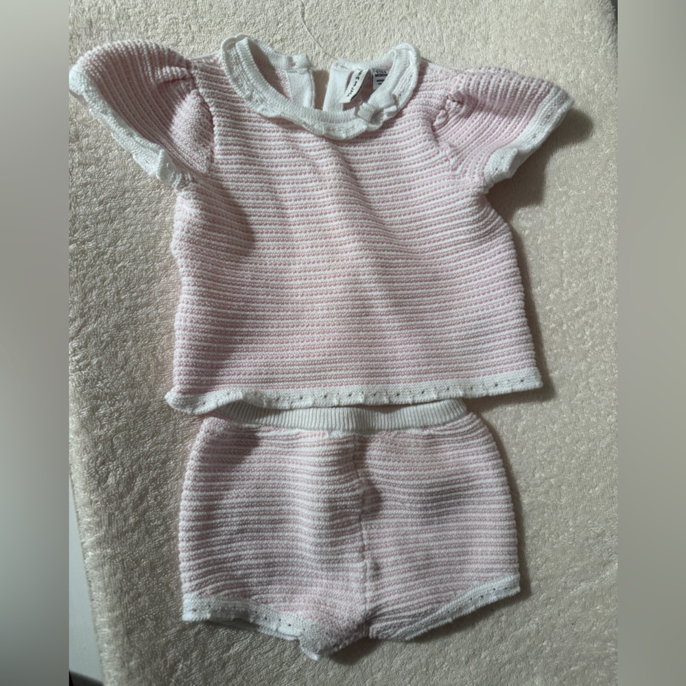 Janie and Jack Pink and White Knit Set